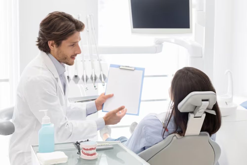 dentist performing a routine dental checkup and oral examination for preventive dental care